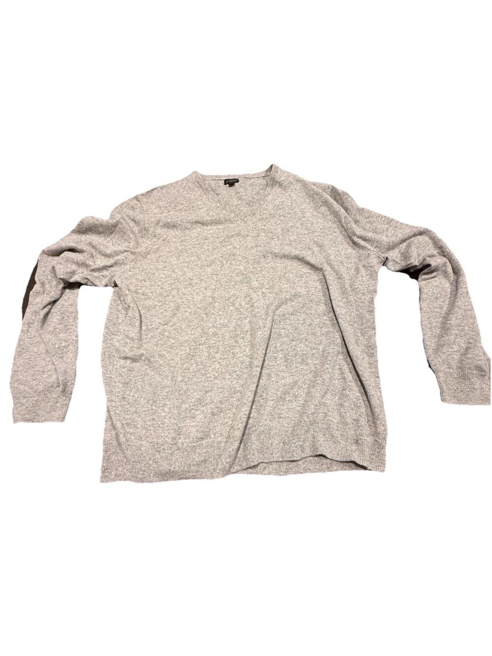 J.Crew 100% Cashmere Sweater Mens XXL Gray V Neck Knit Pullover
